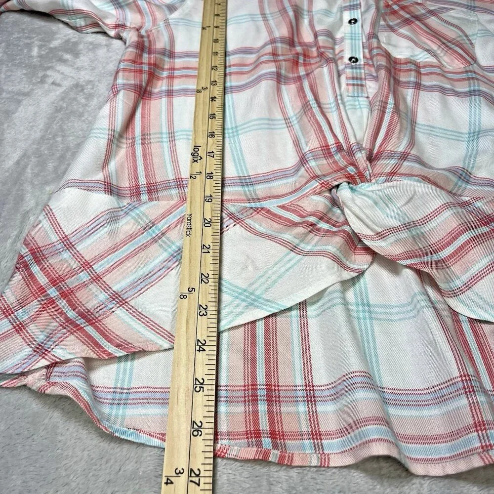 C & C California Womens Top High Low Twist Front Plaid Pullover Coastal‎ Pastel - Picture 9 of 10